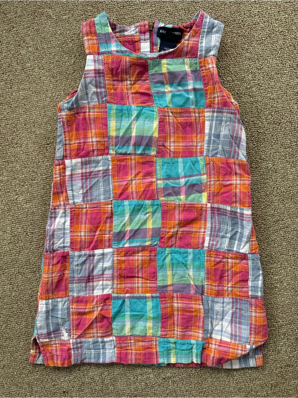 Ralph Lauren Size 4 Pink Teal Orange Plaid Patchwork Tank Dress